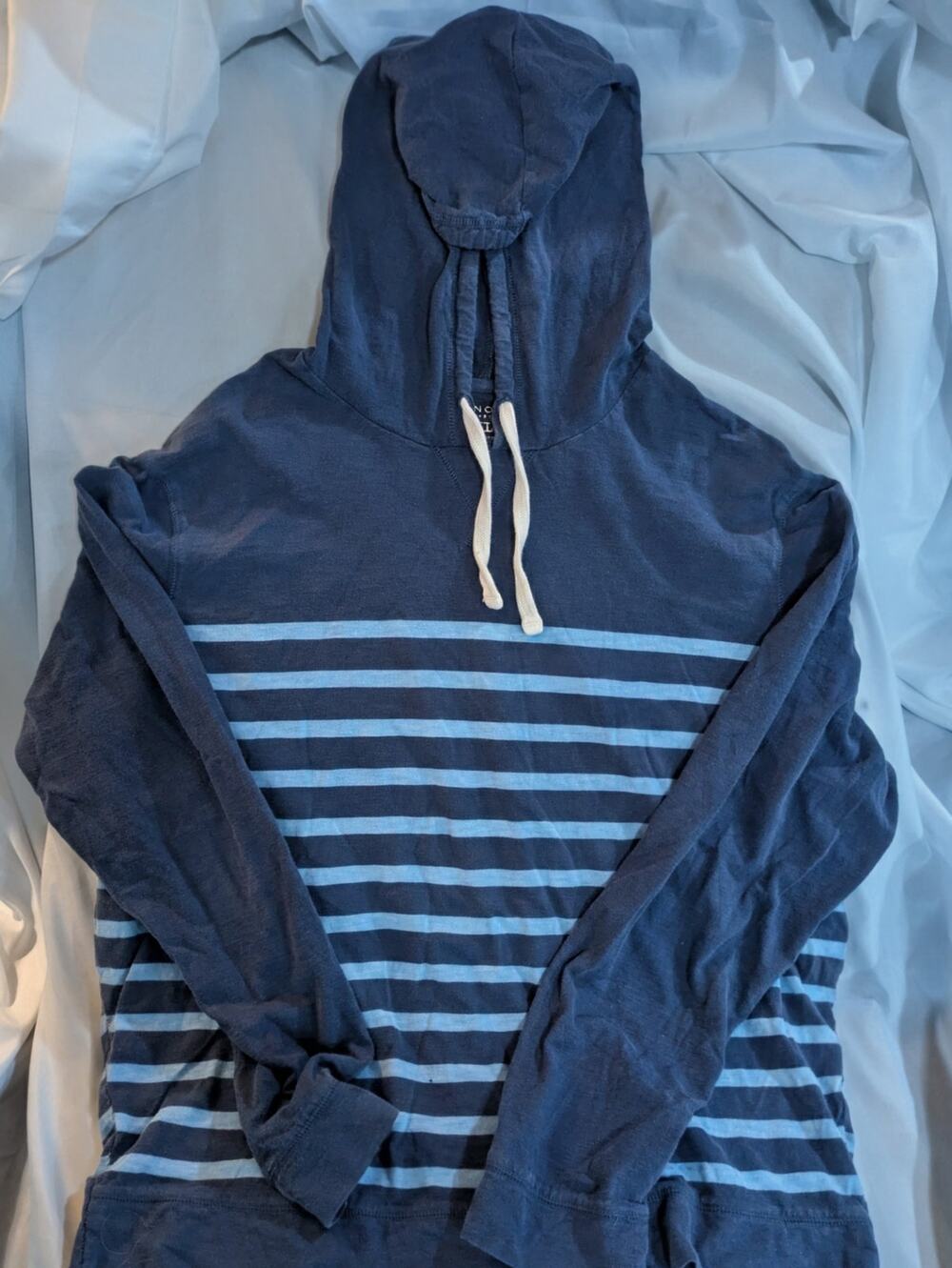 Sonoma Life + Style Mens XL Striped Hoodie Blue Pullover 100% Cotton Lightweight